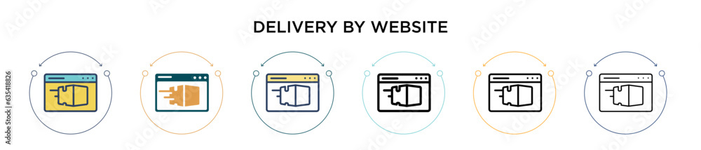 Poster delivery by website icon in filled, thin line, outline and stroke style. vector illustration of two 