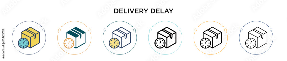 Poster delivery delay icon in filled, thin line, outline and stroke style. vector illustration of two color