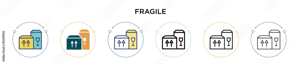 Poster fragile icon in filled, thin line, outline and stroke style. vector illustration of two colored and 