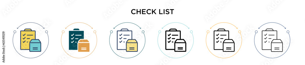 Poster check list icon in filled, thin line, outline and stroke style. vector illustration of two colored a