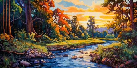 Summer's Grace - A vibrant summer scene with a flowing river, lush trees, and clear blue skies. 🌞🌳