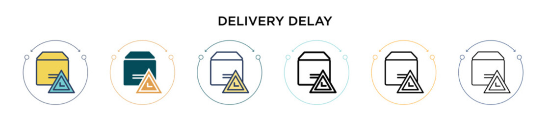 Delivery delay icon in filled, thin line, outline and stroke style. Vector illustration of two colored and black delivery delay vector icons designs can be used for mobile, ui, web