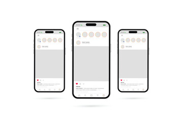 Fototapeta na wymiar Vector Instagram mockup social media template design with three vertical smartphone banner or poster vector file