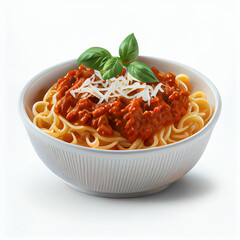 Delicious Spaghetti Bolognese in a bowl isolated on Solid White background, clipart, Ai generated...