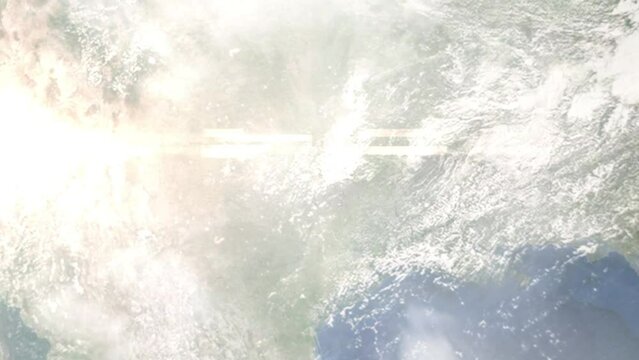 Zoom in from space and focus on Hurst, Texas, USA. 3D Animation. Background for travel intro. Elements of this image furnished by NASA