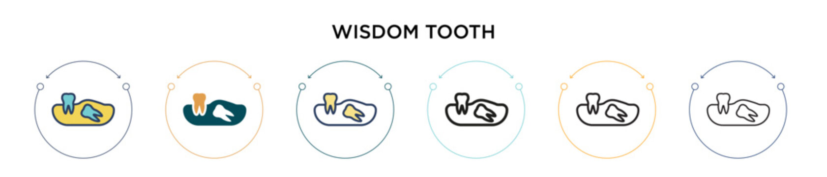 Wisdom tooth icon in filled, thin line, outline and stroke style. Vector illustration of two colored and black wisdom tooth vector icons designs can be used for mobile, ui, web