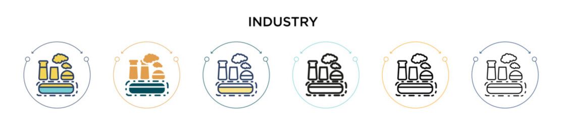 Industry icon in filled, thin line, outline and stroke style. Vector illustration of two colored and black industry vector icons designs can be used for mobile, ui, web