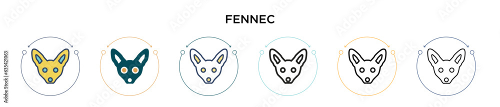 Poster fennec icon in filled, thin line, outline and stroke style. vector illustration of two colored and b