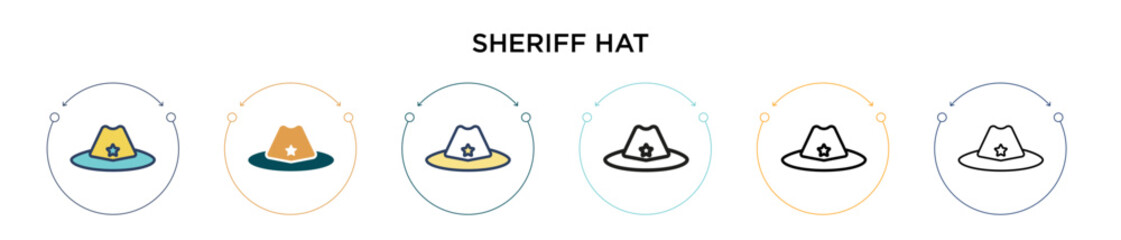 Sheriff hat icon in filled, thin line, outline and stroke style. Vector illustration of two colored and black sheriff hat vector icons designs can be used for mobile, ui, web