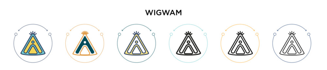Wigwam icon in filled, thin line, outline and stroke style. Vector illustration of two colored and black wigwam vector icons designs can be used for mobile, ui, web © Digital Bazaar