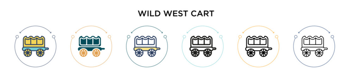 Wild west cart icon in filled, thin line, outline and stroke style. Vector illustration of two colored and black wild west cart vector icons designs can be used for mobile, ui, web