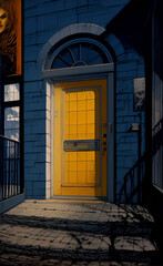 yellow entrance door of an European house