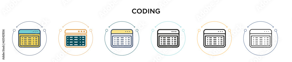 Poster coding icon in filled, thin line, outline and stroke style. vector illustration of two colored and b