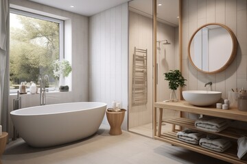 Fototapeta na wymiar Scandinavian interior design of modern bathroom