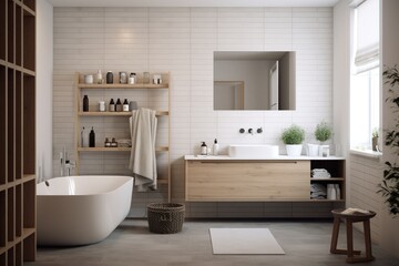 Fototapeta na wymiar Scandinavian interior design of modern bathroom