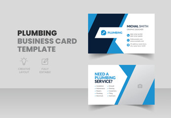 Plumbing service business card template with home repair handyman personal card design layout