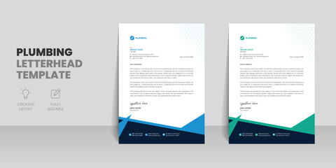 Plumbing letterhead template with handyman home repair service letterhead design layout