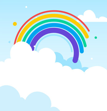 Vector illustration of a cartoon style rainbow in the blue sky