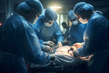 A surgeon in an operating room performing a procedure or surgery with other hospital staff. generative ai - obrazy, fototapety, plakaty