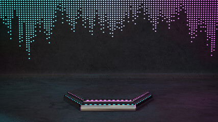 3D Render of Blue and Pink LED Light Neon Futuristic Cyber Podium for Product Presentation Display Platform Background  