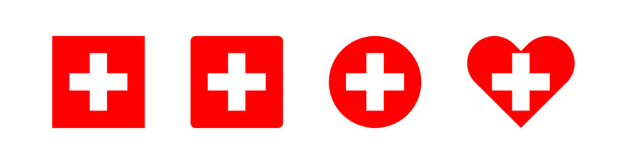 Switzerland icon. Swiss flag signs. National badge symbol. Europe country symbols. Culture sticker icons. Vector isolated sign.