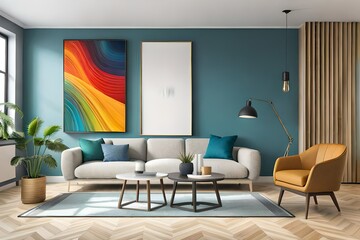modern living room with frame mockup 