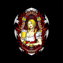 beer girl illustration for t shirt design