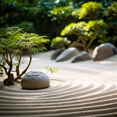 Find inner peace in a zen garden where raked sand patterns and minimalistic foliage set the stage for mindfulness and design