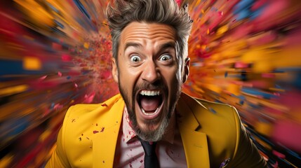 Fototapeta Man in an explosion of colorful joy, generative ai obraz