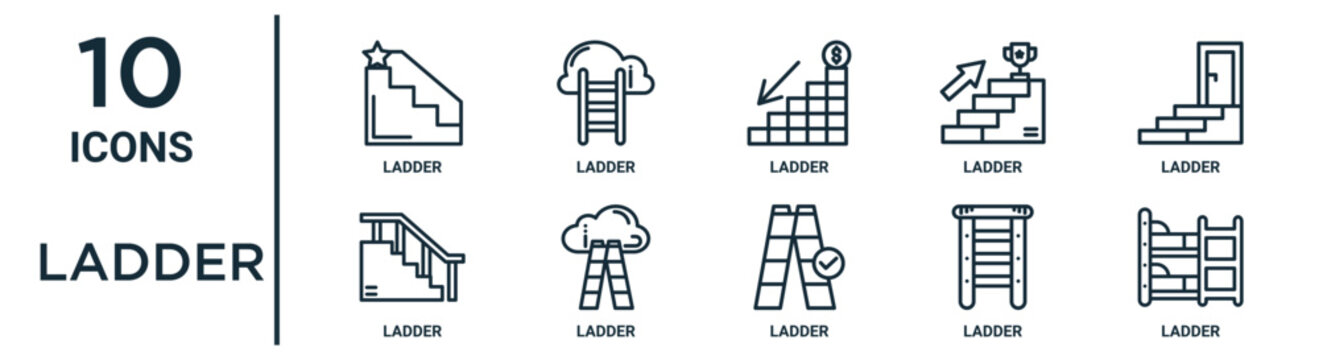 ladder outline icon set such as thin line ladder, ladder, icons for report, presentation, diagram, web design