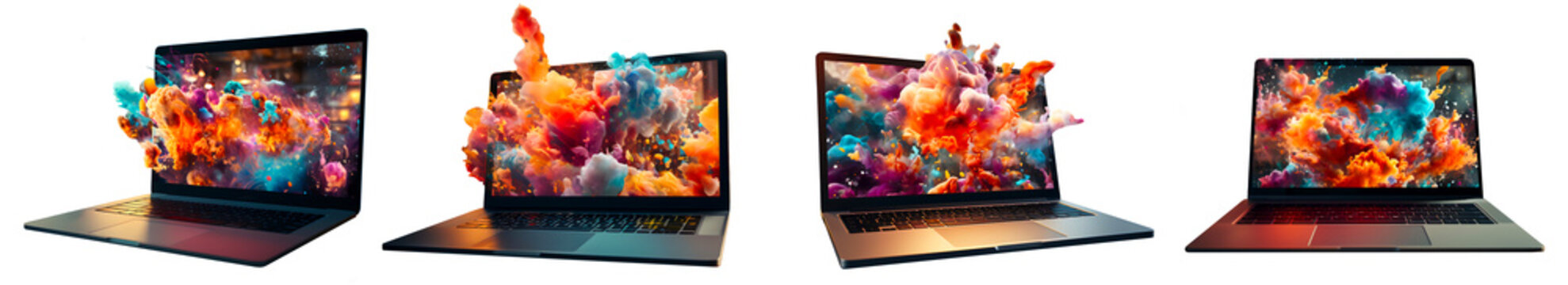 3D Colorful Cloud Explosion out of a Laptop, Digital Creativity Concept Render Isolated Template