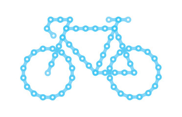 Vector bicycle symbol formed by blue chain links. Isolated on white background.