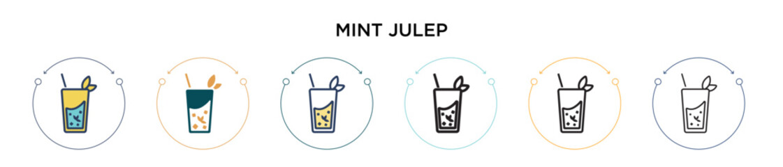 Mint julep icon in filled, thin line, outline and stroke style. Vector illustration of two colored and black mint julep vector icons designs can be used for mobile, ui, web - obrazy, fototapety, plakaty