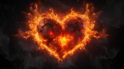 Fototapeta na wymiar Fire burning heart generative