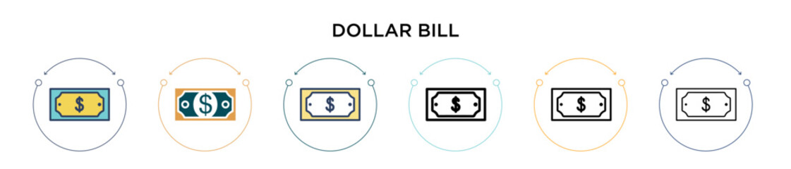 Dollar bill icon in filled, thin line, outline and stroke style. Vector illustration of two colored and black dollar bill vector icons designs can be used for mobile, ui, web