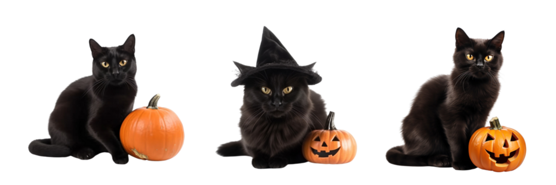 Set of cats, isolated on a transparent background. Halloween pictures. Generative AI. - Powered by Adobe