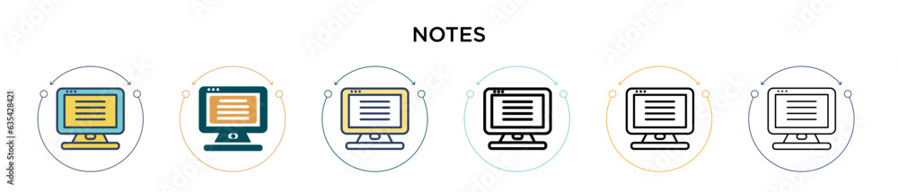 Poster notes icon in filled, thin line, outline and stroke style. vector illustration of two colored and bl