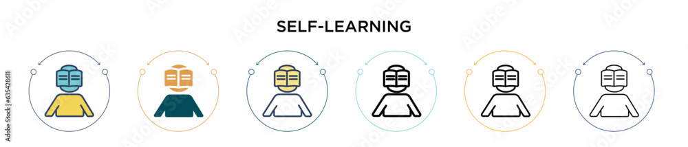 Poster self-learning icon in filled, thin line, outline and stroke style. vector illustration of two colore