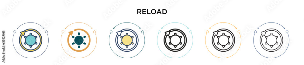 Aufkleber reload symbol icon in filled, thin line, outline and stroke style. vector illustration of two colore
