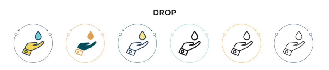 Drop icon in filled, thin line, outline and stroke style. Vector illustration of two colored and black drop vector icons designs can be used for mobile, ui, web