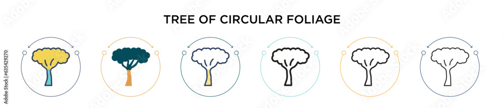 Poster tree of circular foliage icon in filled, thin line, outline and stroke style. vector illustration of