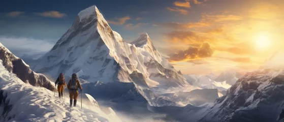 Keuken foto achterwand Mount Everest mountaineers  tracking Everest  sunset time mount everest top Himalaya
