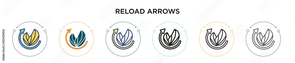 Aufkleber reload arrows icon in filled, thin line, outline and stroke style. vector illustration of two colore
