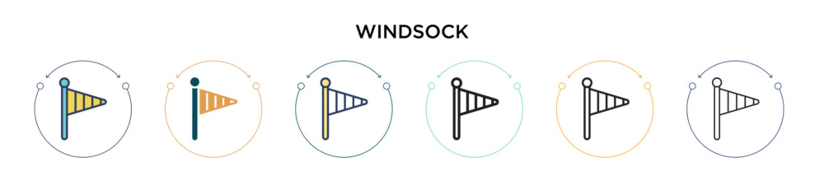 Windsock icon in filled, thin line, outline and stroke style. Vector illustration of two colored and black windsock vector icons designs can be used for mobile, ui, web