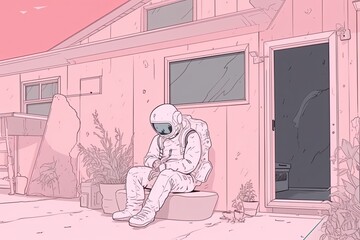 Draw of an astronaut on a garage in a future world. AI generative
