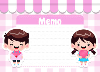 Cartoon Loving Cute Boy And Girl Pads Note Template