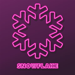 snowflake neon sign, modern glowing banner design, colorful modern design trends on black background. Vector illustration.