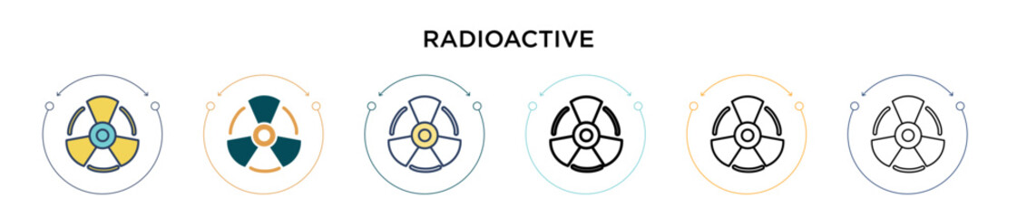 Radioactive icon in filled, thin line, outline and stroke style. Vector illustration of two colored and black radioactive vector icons designs can be used for mobile, ui, web