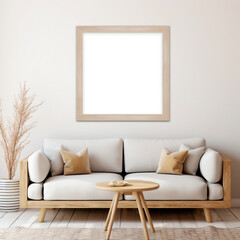 mockup, empty photo frame on a white sofa. AI Generated Images