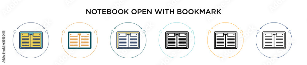 Poster notebook open with bookmark icon in filled, thin line, outline and stroke style. vector illustration
